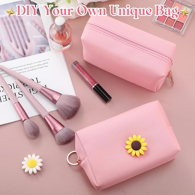 Chunful 24 Pcs Preppy Makeup Bag PU Leather Cosmetic Bag Bulk Makeup Plain Pouch Waterproof Toiletry Purse for Women Traveling Preppy Pencil Case Valentine's Day Gifts(Peach Pink) - Image 6