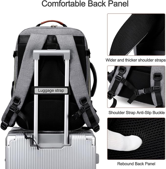 40L Travel Laptop Backpack for Women & Men, Airline Approved Carry On Luggage Overnight Bags, Waterproof Personal Item Bag, Weekender Essentials Backpacks Vacuum Backpack Gray - Image 6