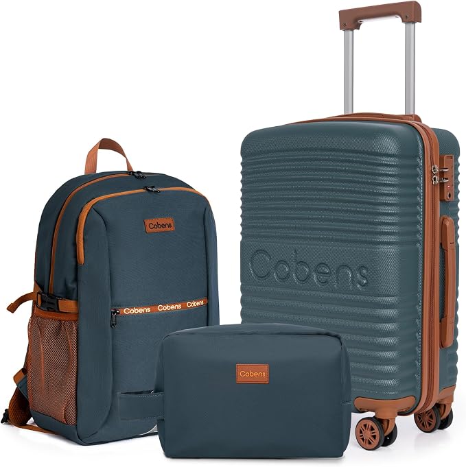 Carry-on Luggage 22x14x9 Airline Approved, Suitcases with Wheels Hardshell， Lightweight Luggage Set with TSA Lock， 20Inch Black Carry-on Suitcase by Cobens