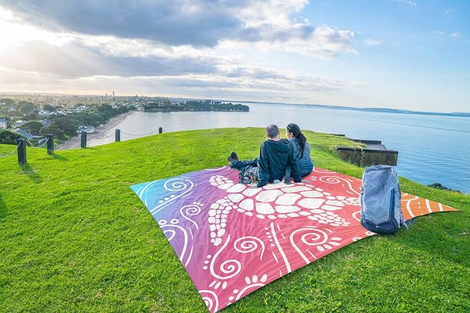 WEKAPO Beach Blanket Waterproof Sandproof Oversized Extra Large Sand Free Beach Mat with Stakes, Storage Bag - Essentials for Outdoor Beach, Picnic (Pinkish Purple Sea Turtle, 11 X 9 FT (1~10 Person)) - Image 8