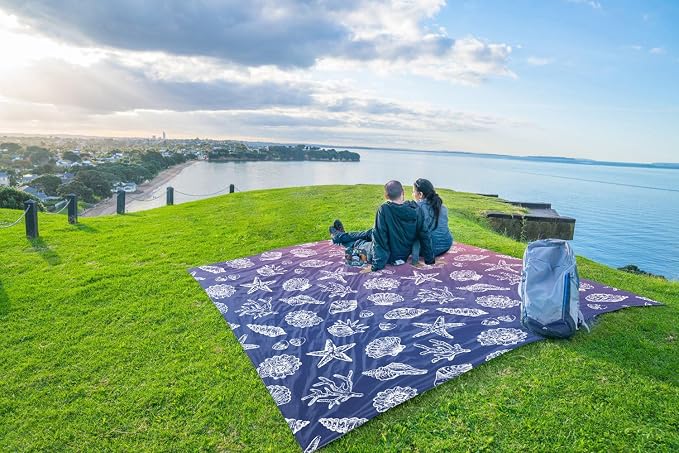 WEKAPO Beach Blanket Waterproof Sandproof Oversized, Extra Large Beach Mat Sand Free, Lightweight & Compact Sand Free Mat with 5 Stakes & 4 Corner Pockets - Image 8