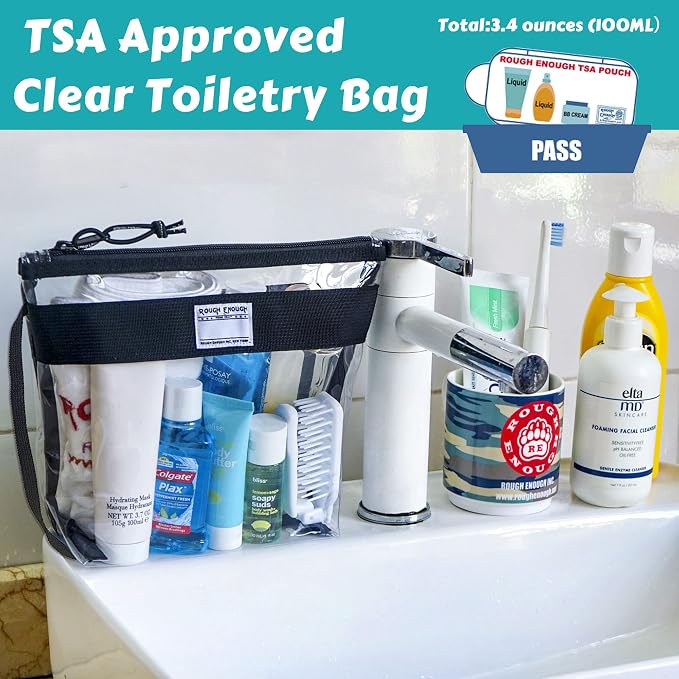 Rough Enough Clear Toiletry Bags for Traveling Toiletries Cosmetic Pouch Makeup Bags TSA Approved for Men and Women Travel - Image 2