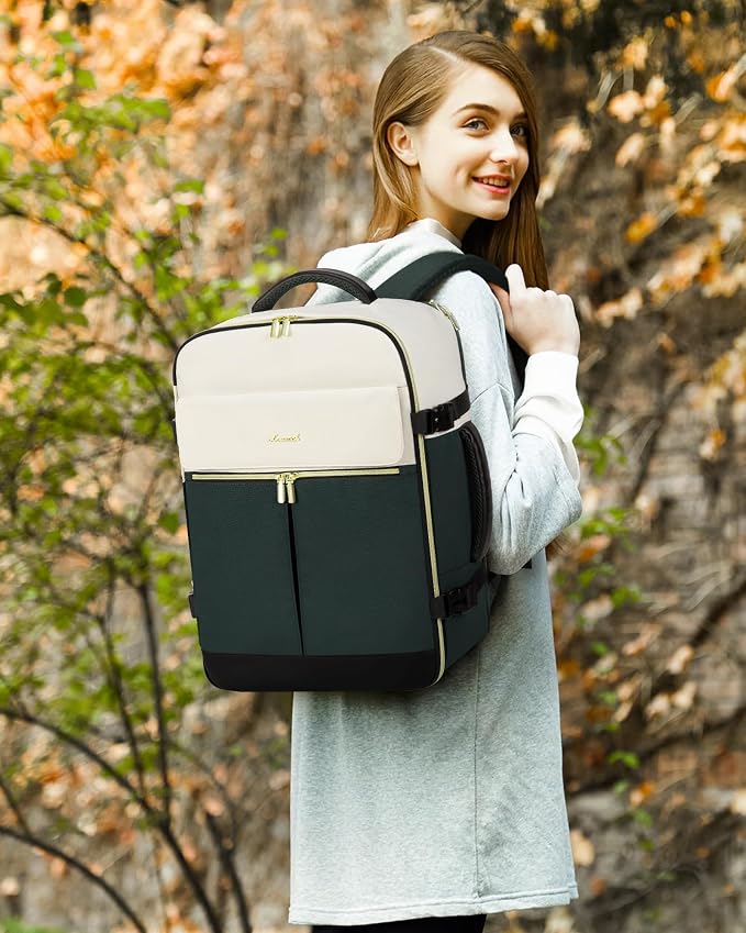 LOVEVOOK Travel Backpack, Carry On Backpack for Women, 40L Flight Approved Personal Item Backpack, Large Water Resistant Luggage Daypack with 3 Packing Cubes, fits 17inch Laptop, Beige-green-black - Image 9