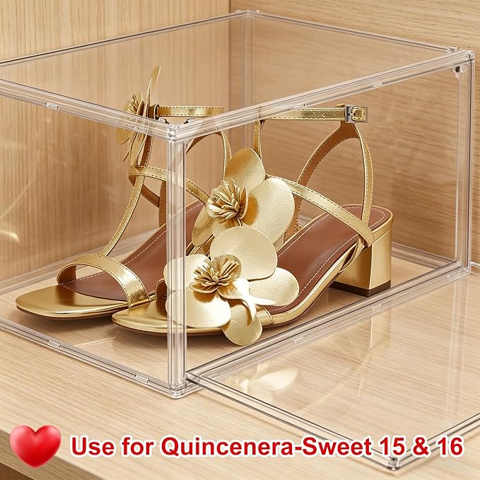 12 Pack Clear Acrylic Shoe Boxes, Wide Magnetic Door Shoe Organizer Size 12 | clear storage boxes for daily shoes, flats, low-top sneakers and closet storage,13.4 x 10.3 x 7.6 in - Image 7
