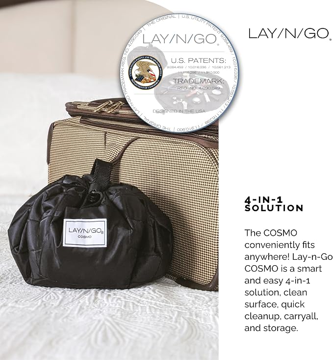 Lay-n-Go Cosmo Layflat Drawstring Cosmetic & Makeup Bag Organizer w/Zipper Pocket, Brush Loops & More, Cinch to Close, Lay Flat to Use, Durable, Machine Wash, Travel Toiletry Bag (20", Navy) - Image 8