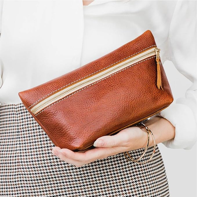 Portland Leather Goods Makeup Bag – Travel Friendly Cosmetic Bag with Zipper Closure for Organizing Makeup & Toiletries – Handmade from the Finest Full-Grain Hides – Large, Nutmeg - Image 5
