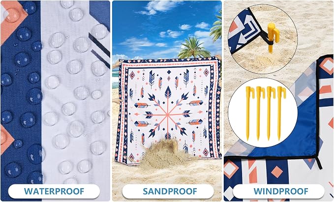 HIHOHO Beach Blanket Waterproof Sandproof Extra Large Beach Mat 79" X 83"/120"x108"for 1-8 Adults Quick Drying Durable Outdoor Picnic Mat for Beach Travel Camping Hiking - Image 3