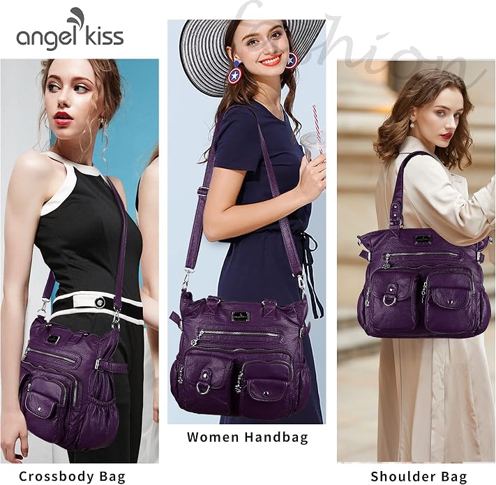 Angelkiss Purses Handbags for Women PU Tote Satchel Bags for Women Pockets Shoulder Bags… | PU - Image 2