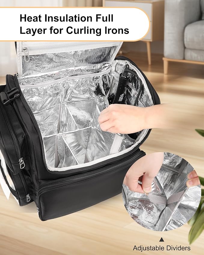Relavel Hair Tools Travel Bag with 6 Pcs Clear Bags, Hair Stylist Backpack Hairdresser Cosmetology Bag, Heat Insulation Full Layer for Curling Iron, Hair Straightener, Travel Accessories Train Case - Image 3