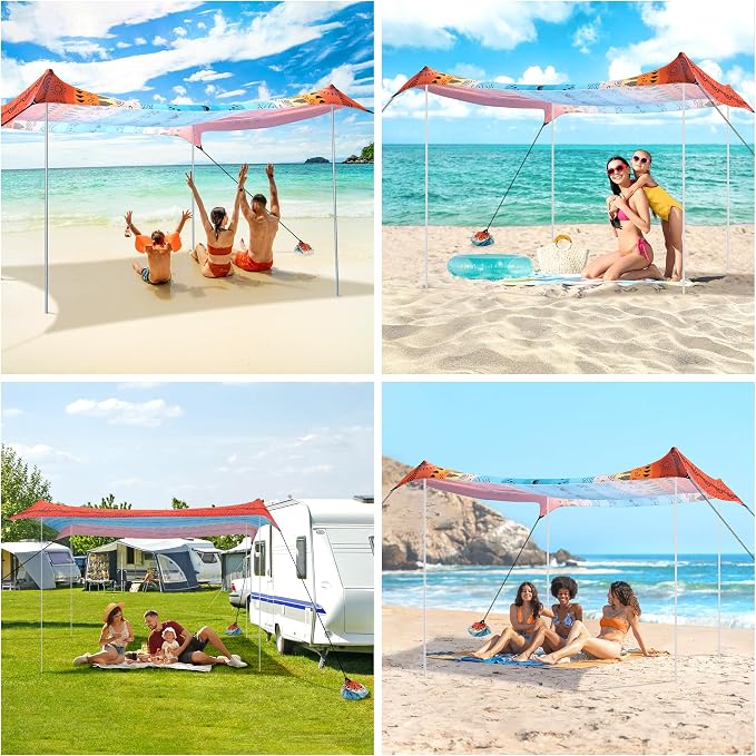 Beach Tent, Beach Canopy Sun Shade UPF 50+, Portable 10×10 FT Camping Sun Shelter with Sandbags, Poles, Ground Pegs and Anti-Wind Ropes for Outdoor, Backyard, Picnics, Sport, Fishing - Image 5