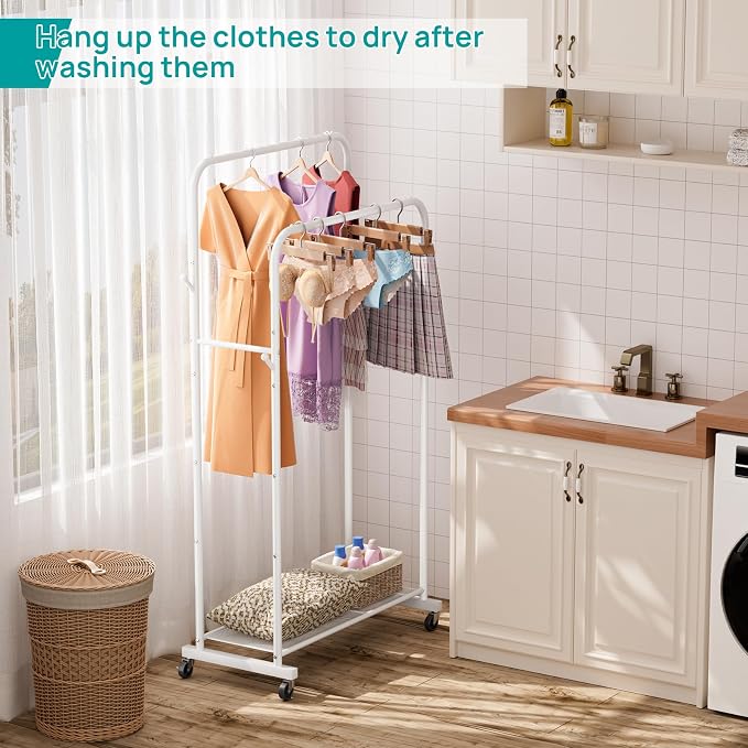 SINGAYE Wardrobe Standing Closet Clothing Rack With Shelf Hanging Clothes | Wardrobe Open Compact Small Metal Garment Hanger Stand Alone Free Standing Black Closet Rack Storage Organizer Heavy Duty - Image 2
