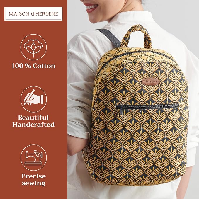 Maison d' Hermine Backpack for Women Men Cotton Shoulder Multipurpose Rucksack with Small Pouch Lightweight Multi Pocket Bag for Travel Work Beach Perfect for Spring Summer (Art Deco) - Image 2