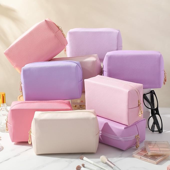 100 Pack Aesthetic Makeup Bags Bulk PU Leather Cosmetic Pouches Waterproof Toiletry Bags Makeup Pouches Bulk for Teen Girls Women Party Gift Travel Storage Back to Teacher Gift (Pink Purple) - Image 7