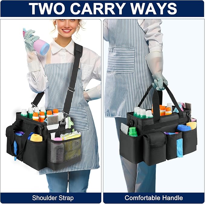 Cleaning Caddy,Cleaning Bag for Housekeepers,Cleaning Supplies Organizer with Handle,Black - Image 5