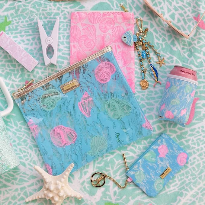 Lilly Pulitzer Water Resistant Vinyl Beach Day Pouch, Zipper Bag Includes Drink Hugger, Small Pouch, and Towel Clips - Image 3