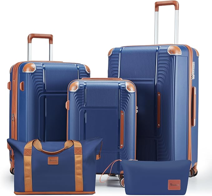 5 Piece Luggage Sets PP Hardshell, Navy Blue | Duffel & Toiletry Bag, Carry-on Suitcase Set (20/24/28), Detachable Spinner Wheels, YKK Zippers & Corner Guards by Unknown