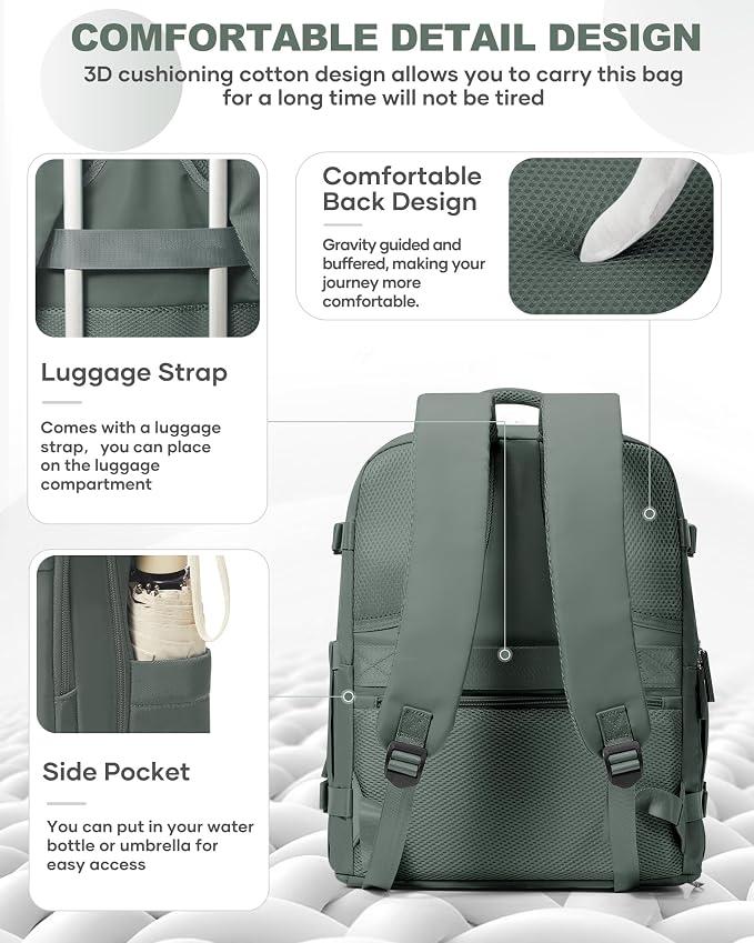 coowoz Travel Backpack Carry On for Women Man Gym Backpack with Laptop Compartment Mochila de Viaje Teacher Personal Item Backpacks Rucksack Airplane Accessories Must Haves Olive Green Small - Image 5