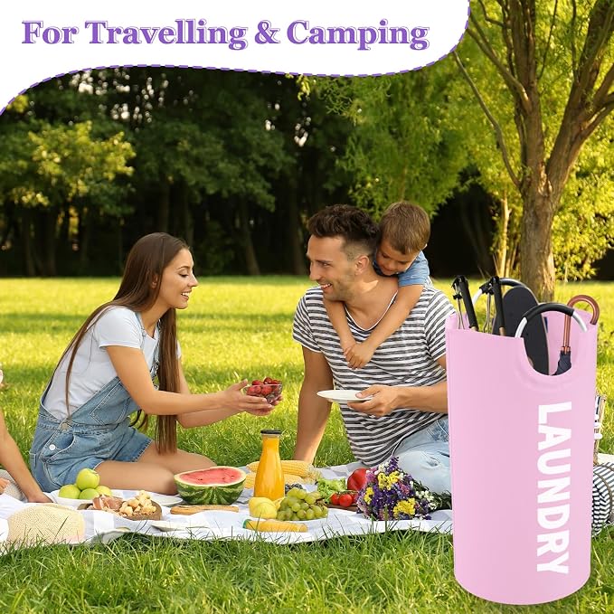 2Pcs Foldable Pink Laundry Basket for Family, 95L Portable Laundry Baskets with Aluminum Handles, Multi-functional Dirty Clothes Hampers for Dorm, Travel, Pink - Image 4