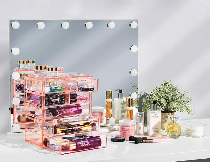 Sorbus Acrylic Makeup Organizer Set, 7-Drawer Vanity & Countertop Cosmetic Storage with Small & Wide Drawers, Pink Makeup Storage for Brushes, Lipsticks, Jewelry – Holiday Gift for Women & Teens - Image 2