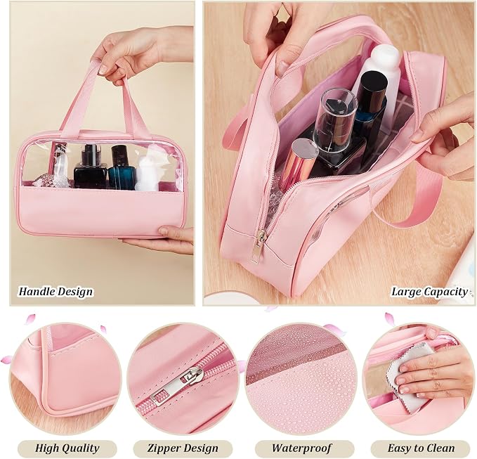 15Pcs Translucent Makeup Bag, 9.8x5.9x2.76Inches Toiletry Bag Travel Storage Carry Pouch Waterproof Portable Cosmetic Travel Bags with Hanging Handles for Toiletries Accessories - Image 5