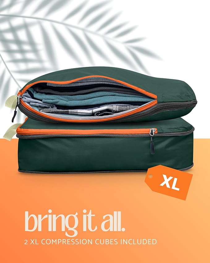 Large Compression Packing Cubes for Travel-Packing Cube Luggage Organizers 7 Piece Set for Checked Luggage-Ultralight, Expandable/Compression Bags by TRIPPED Travel Gear (Green/Orange) - Image 8