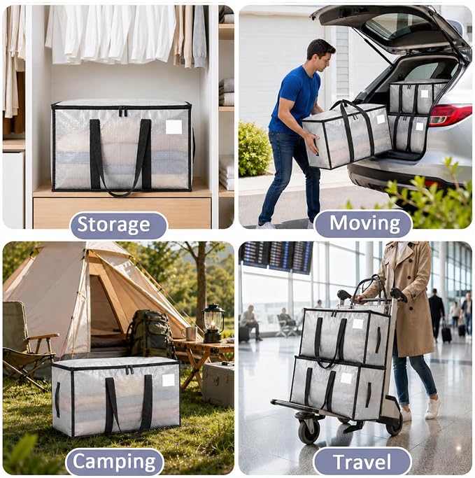 Songrey Heavy Duty Moving Bags, 8 Pack Large Storage Bags with Zipper & Handles, Waterproof Totes Bags for Clothes Packing, Moving, College Supplies, Home Organization - Image 7