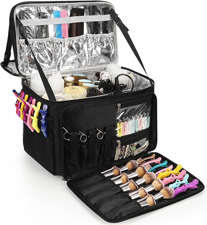 Relavel Hair Tools Travel Bag Hairstylist Traveling Bag Dual Layer Hairdresser Cosmetology Bag Storage Organizer Case for Hair Stylist Essentials, Barber Accessories with Adjustable Dividers by Relavel