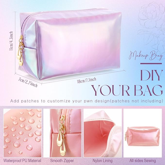 Kigeli Aesthetic Makeup Bags PU Leather Cosmetic Pouches Waterproof Plain Toiletry Bags Makeup Pouches Bulk for Women Party Gift Travel Storage Organizer(Laser Color,7.1 x 2.8 x 4.3 in) - Image 2