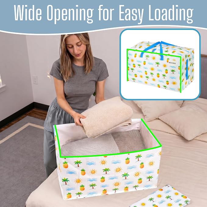 VENO 10 Pack Extra Large Heavy Duty Moving Bags with Wide Opening & Reinforced Handles, Reusable Storage Tote Bags with Strong Zippers for Clothes, College Dorm Essentials & Moving Supplies - Image 3
