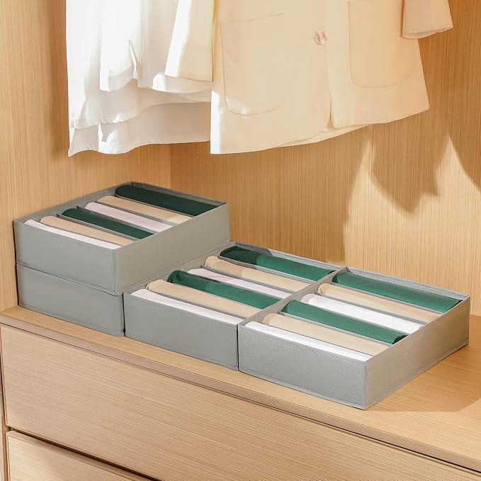 4 Packs T-shirt Drawer Organizers for Clothing,6 Grids Compartment Wardrobe Storage Box, Washable Clothes Organizer for Folded Clothes, T-shirt, Legging-15.75 * 11.81 * 3.93 in - Image 7