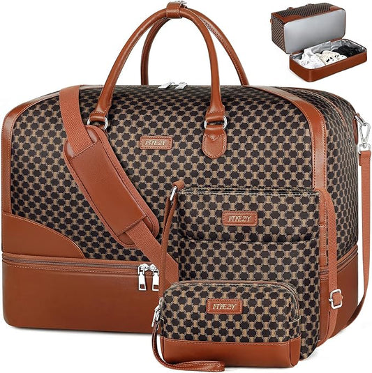 ITIEZY Weekender Overnight Bag for Women - Large Travel Duffel Bag with Shoe Compartment, Gym Duffel Bag Hospital Bag Carry On Tote Bags for Airplanes with Crossbody Bag Toiletry Bag 3Pcs Set by ITIEZY