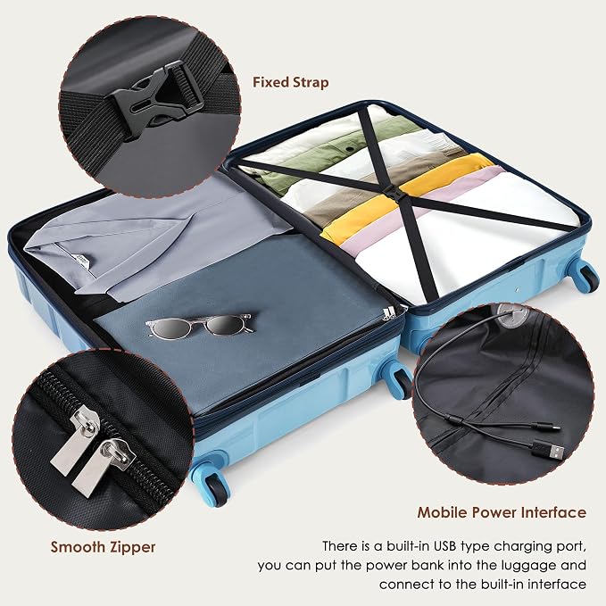 Luggage 3 Piece Hardside Luggage Sets Spinner Wheel Suitcases - Image 5