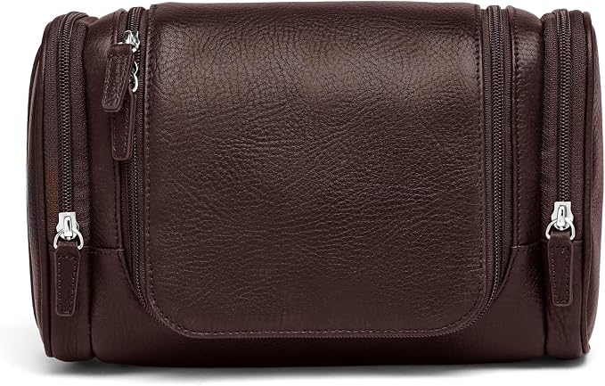 Leatherology Premium Espresso Small Hanging Toiletry Kit – Compact Leather Travel Organizer with Interior Zip Pockets, Mesh Pouches & Hanger | Full-Grain Leather Toiletry Bag for Men & Women by Leatherology