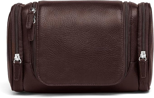Leatherology Premium Espresso Small Hanging Toiletry Kit – Compact Leather Travel Organizer with Interior Zip Pockets, Mesh Pouches & Hanger | Full-Grain Leather Toiletry Bag for Men & Women by Leatherology