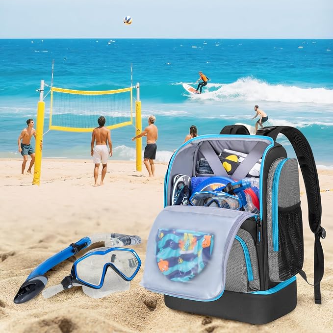 GOBUROS Swim Bag for Swimmers with Shoe Compartment, Swim Backpack for Men and Women, Swimming Bag with Multiple Pockets for Swim Gear Organization, Gray - Image 7