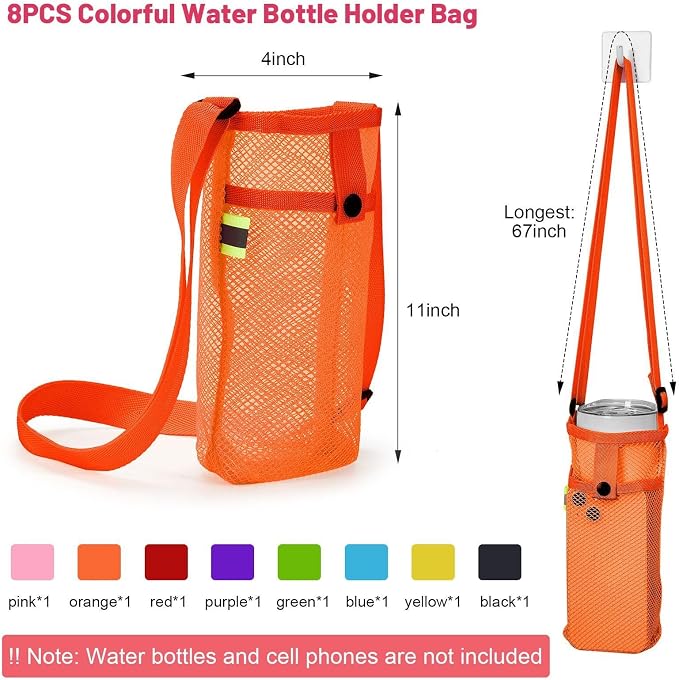 Tessco for you Water Bottle Sling Holder with Adjustable Shoulder Strap Water Bottle Mesh Carrier Bag Sleeve Pouch Holder for Walking Sports - Image 2