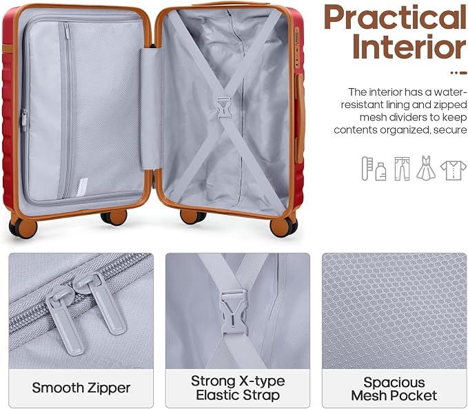 3 Piece Luggage Set, Durable ABS Hardshell Carry On Suitcase Set with Silent Spinner Wheels, YKK Zipper & TSA Lock, Lightweight Large Travel Checked Luggage,20/24/28 Inch - Image 2