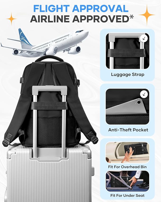 coofay Black Travel Backpack Carry on Flight Approved Mochila De Viaje Personal Item Backpack for Airlines Frontier Airlines Personal Item Bag Large Backpack for Travel Backpacks for Men Women - Image 7