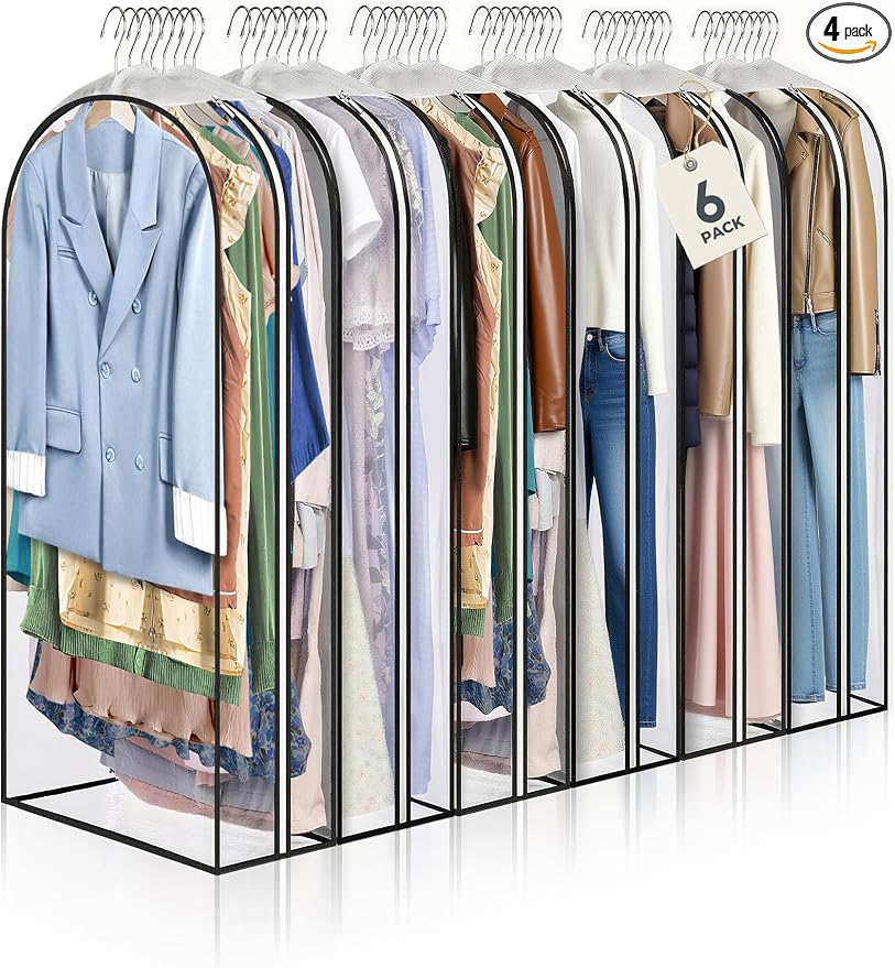 4 pcs 60" Garment Bags for Hanging Clothes, Clear Suit Bags for Closet Storage Clothing Storage, Garment Bags for Travel Covers with 10" Gussets for Coats, Jackets, Shirts and Sweater by AURUZA