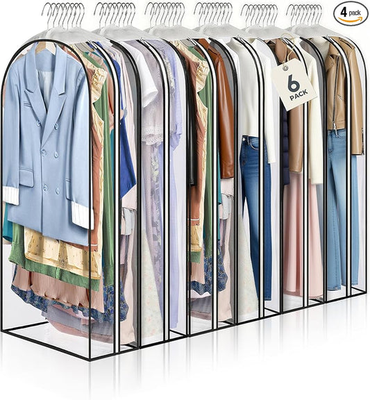 4 pcs 60" Garment Bags for Hanging Clothes, Clear Suit Bags for Closet Storage Clothing Storage, Garment Bags for Travel Covers with 10" Gussets for Coats, Jackets, Shirts and Sweater by AURUZA