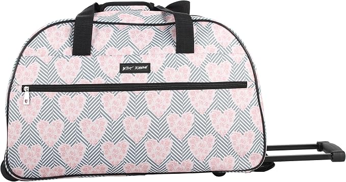 Betsey Johnson Designer Carry On Luggage Collection - Lightweight Pattern 22 Inch Duffel Bag- Weekender Overnight Business Travel Suitcase with 2- Rolling Wheels (CHEVRON HEARTS, One Size) by BETSEYJOHNSON