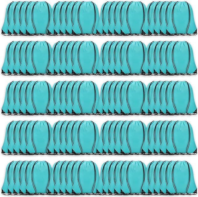 Grneric 100 Pieces Drawstring Backpack Bulk Cinch Sackpack Ployster Drawstring Bags for Gym Party Trip(Aqua) by Grneric