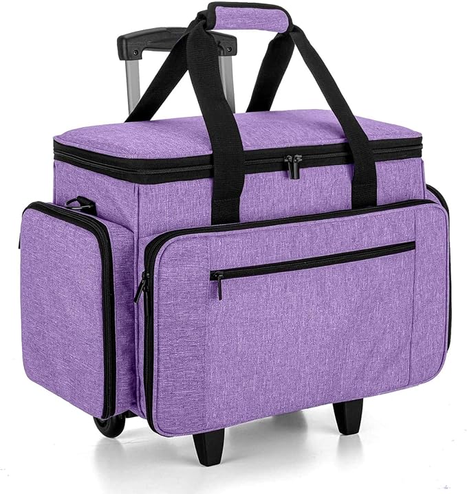 LUXJA Sewing Machine Case with Detachable Dolly, Purple | Rolling Tote with Removable Bottom Pad for Most Standard Sewing Machines, Patented Design by Luxja