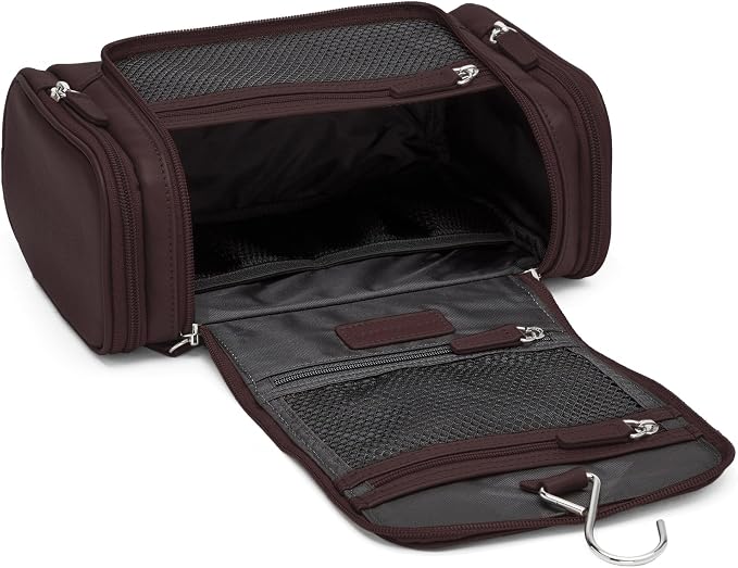 Leatherology Brown Small Hanging Toiletry Kit – Compact Leather Travel Organizer with Interior Zip Pockets, Mesh Pouches & Hanger | Full-Grain Leather Toiletry Bag for Men & Women - Image 3