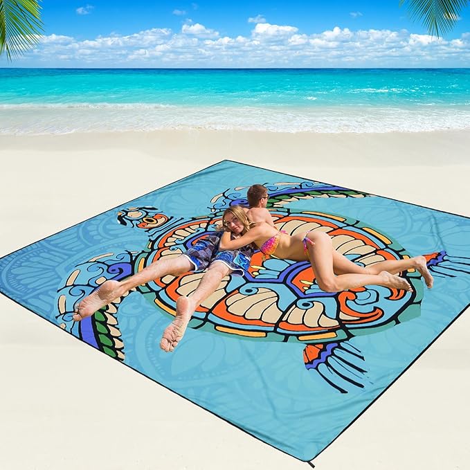 WIWIGO Beach Blanket Waterproof Sandproof Beach Mat 79" X 83"/10'x9'for 2-8 Adults Quick Drying Outdoor Picnic Mat Beach Accessories for Travel, Camping, Hiking by WIWIGO