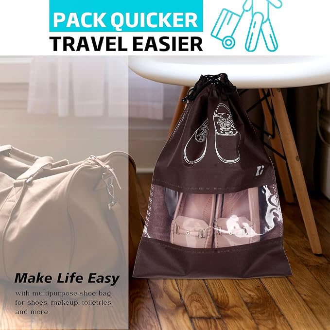 Kuber Industries Pack of 24 Shoe Bags | Shoe Bags for Travel | Non-Woven Shoe Storage Bags | Storage Organizers Set | Shoe Cover with Transparent Window | Shoe Dori Cover | Coffee - Image 6