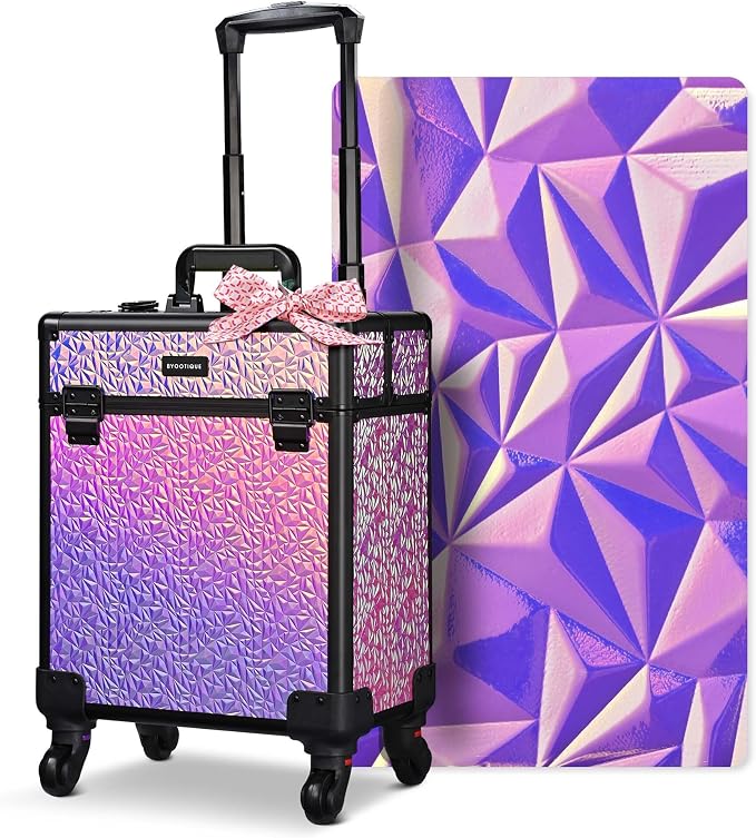 BYOOTIQUE Rolling Makeup Case Cosmetology case on wheels Makeup Artist Nail | Aluminum Rolling Makeup Suitcase with 360° Detachable Wheel Lockable 44Lb Large Capacity Organizer Nail Tech Mermaid Pink by BYOOTIQUE