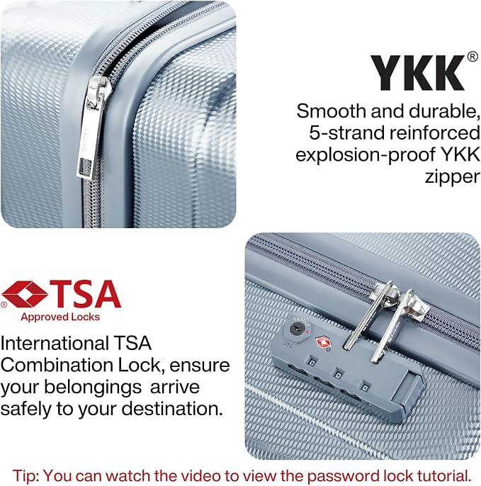 Hanke Suitcase, 2-Piece Set (20/29 Inch) Lightweight Hardshell PC Luggage with Spinner Wheels & TSA Lock, Gray, Extra Large Rolling Travel Bag, Nestable Storage, Waterproof, 103L - Image 6