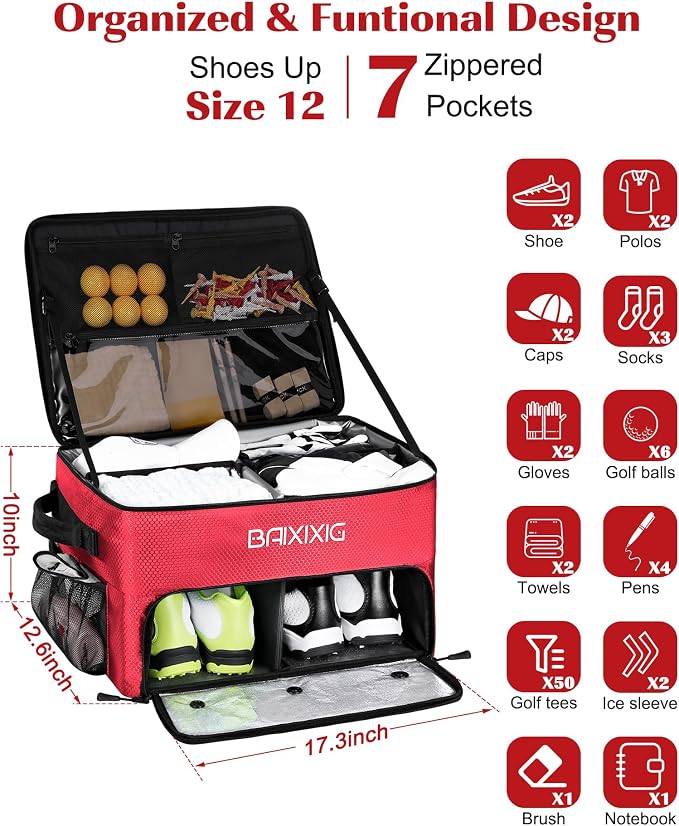 Golf Trunk Organizer, Waterproof Car Golf Locker with Separate Ventilated Compartment for 2 Pair Shoes, Golf Storage for Balls, Tees, Cap, Clothes, Gloves, Accessories, Gifts for Men, Women - Image 8