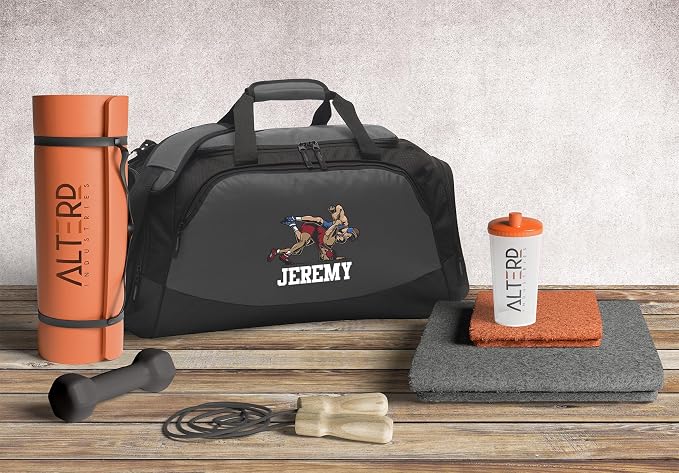 Alterd Industries Wrestling Duffel Bag - Personalized Wrestler Gym Bag, Girls Wrestling, wrestling bags for boys, Water Bottle, Backpack, Accessories (Male Wrestler, Charcoal/Black, Bag/Bottle Combo) - Image 3